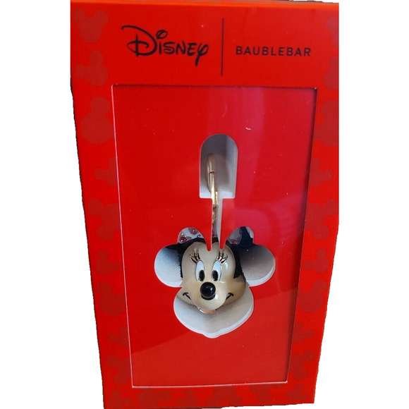 DISNEY x Baublebar Minnie Mouse Bag Charm Key Chain Hearts Rhinestones NEW - Picture 1 of 4